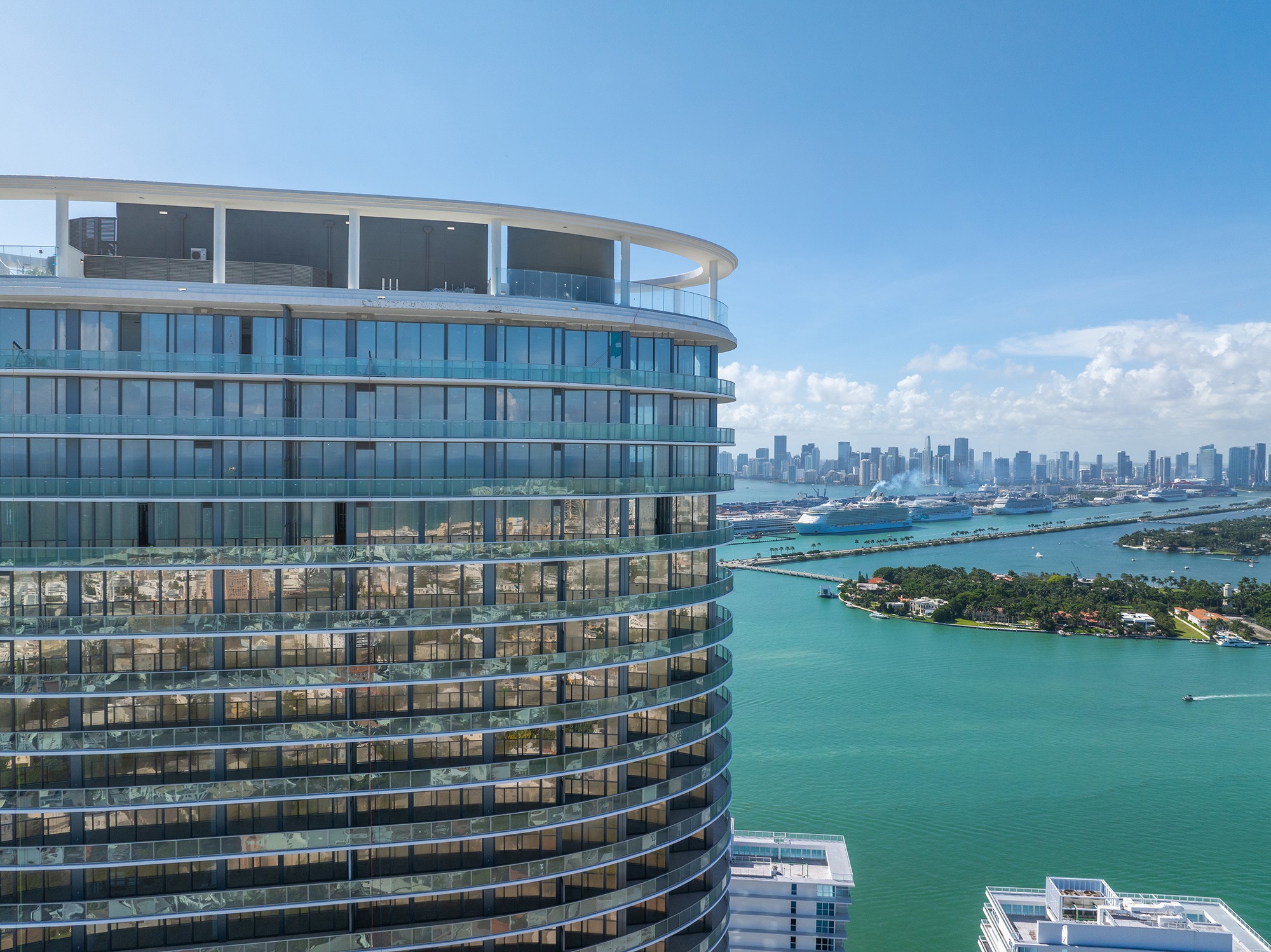 Close view of Five Park overlooking Biscayne Bay